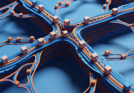 Abstract 3D Render of Intertwined Data Network Paths