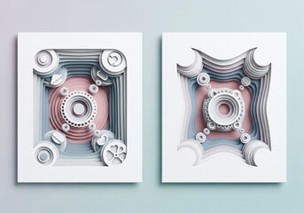 Abstract 3D Paper Cut Artworks with Layered Geometric Design