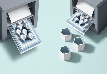 3D Rendering of Machines Generating Abstract Diamond Shapes