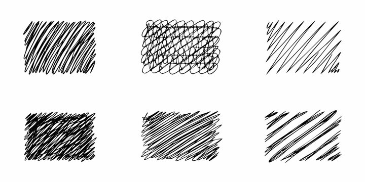 Variations in pen and ink hatching and scribbling techniques displayed graphically