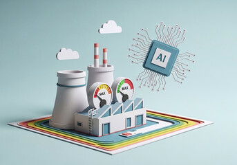 3D Illustration of AI Chip Regulating Industrial Performance
