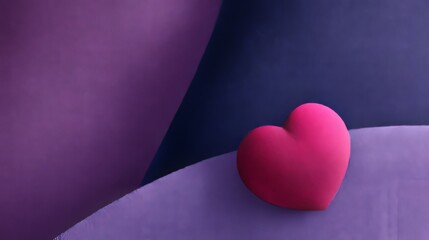 Heart red fabric texture with abstract blue purple circular pattern on dark violet background, soft gradient depth and subtle 3d effect, featuring small pink heart detail for romantic love concept