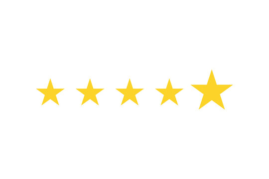5 Star Rating Feedback , Gold stars review icon set for customer satisfaction, testimonials, quality score, ecommerce product rating and service evaluation on transparent background