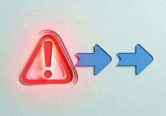 3D Graphic of Red Warning Sign with Two Blue Arrows
