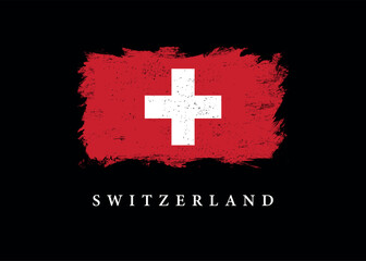 Obraz premium Grunge Style Swiss Flag with Red White Colors and White Cross Symbol on Black Background for National Identity and Patriotic Design