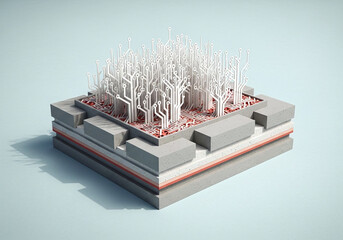 Isometric 3D Model of Digital Circuit Forest