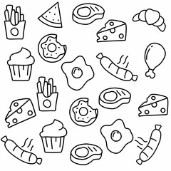 Fast food flat icon set