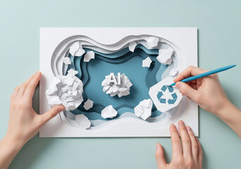 Layered Paper Cut Art Showing AI and Recycling Concept