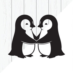 Penguin Love Couple Minimal Black Silhouette Illustration