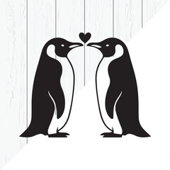 Penguin Love Couple Minimal Black Silhouette Illustration