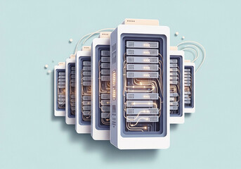 Stylized 3D Illustration of Data Center Server Racks