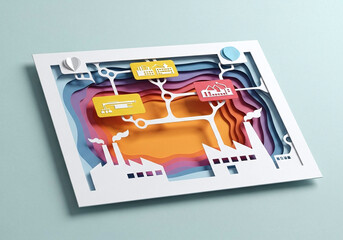 Paper Cut Art of Industrial Supply Chain Network Diagram