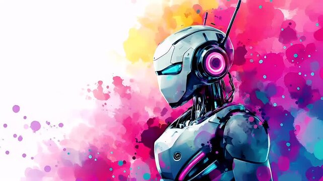 AI. Science technology. Hightech. Hologram. VR. AR. Background. Apex Legends digital artwork featuring a futuristic robot with a sleek, metallic design and a vibrant, colorful background.