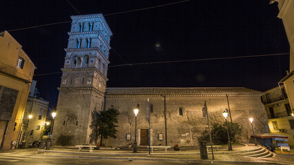 Typical medieval narrow street in beautiful town of Albano Laziale night timelapse hyperlapse, Italy