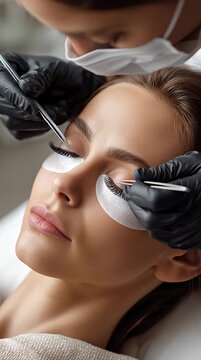 Professionelle Wimpernverl&auml;ngerung im Kosmetikstudio w&auml;hrend einer Beauty-Behandlung