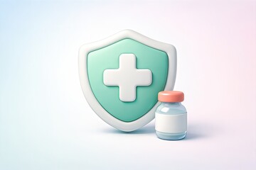 Fototapeta premium Shielded vaccine vial representing health security and medical innovation with pastel tones highlighting the essential role of immunization in public health integrity