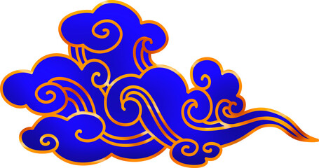 Chinese Blue and Gold Asian Clouds Ornament Illustration