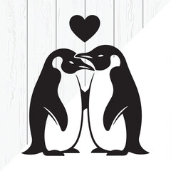 Cute Penguin Pair Black Silhouette on White Background
