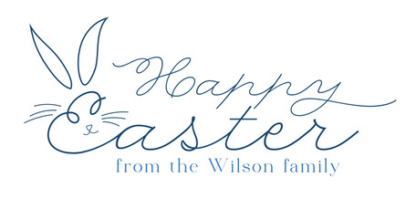Happy Easter Script Lettering with Cute Bunny Line Border
