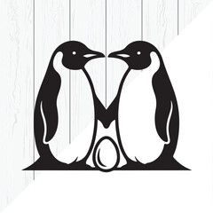 Minimal Penguin Couple Wildlife Silhouette Vector