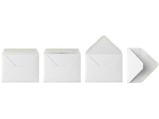 Four different folded white envelopes isolated on transparent background, isolated on white background