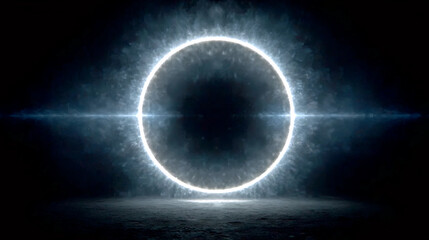 Glowing Solar Eclipse Ring Over Water Horizon &ndash; Cosmic Phenomenon, Celestial Event & Mystical Night Sky Visualization

