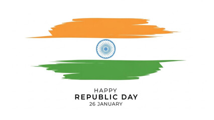 Indian republic day greeting card with flag colors and ashoka chakra symbol on white background