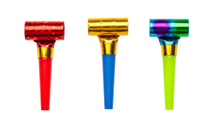 Three colorful brushes isolated on transparent background