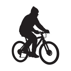 Dynamic silhouette illustration of a person actively cycling a mountain bike, representing fitness, outdoor activity, and an active lifestyle pursuit
