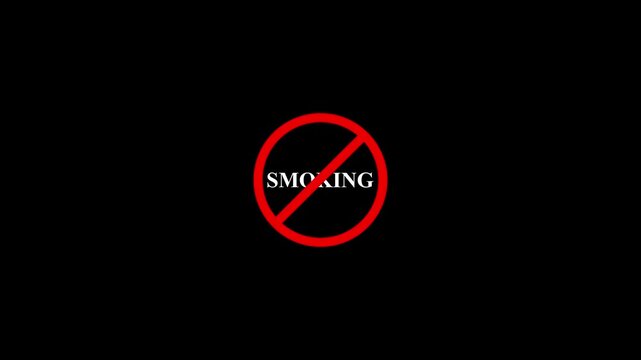 No Smoking Symbol on Black Background prohibition forbidden. Animation of no smoking mark icon and the word &ldquo;NO SMOKING'..4k video
