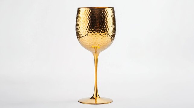 Elegant gold hammered wine glass, showcasing its unique texture and design
