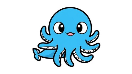 Cute Cartoon Octopus Illustration on White.