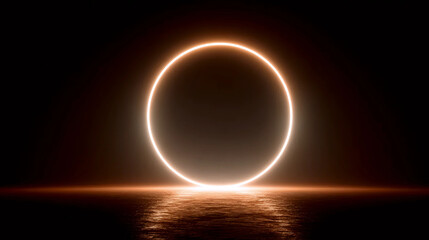 Glowing Solar Eclipse Ring Over Water Horizon &ndash; Cosmic Phenomenon, Celestial Event & Mystical Night Sky Visualization

