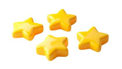 Glossy, bright yellow, 3D star shapes arranged against a stark black background