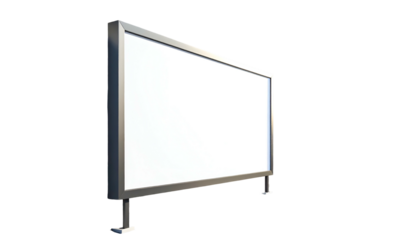 A blank outdoor advertising board, side view against a black background, lit