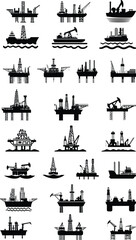Obraz premium Simple Black and White Oil Rig Icons Vector 
