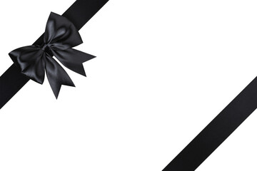 Black Bow Ribbon in Corner Isolated on White and Png Transparent Background