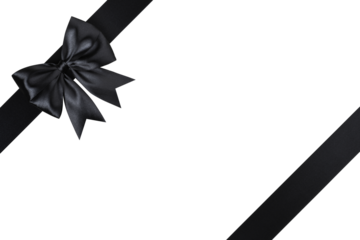 Black Bow Ribbon in Corner Isolated on White and Png Transparent Background