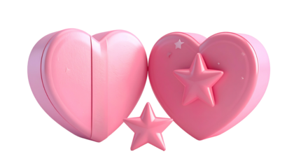 Three pink hearts, two large, one small, with a star design and sparkling details, on black