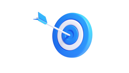 3D rendered image of a dart hitting the center of a blue and white target