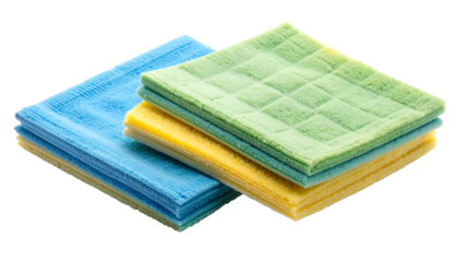 Stack of colorful microfiber cleaning cloths with a quilted texture in varying shades