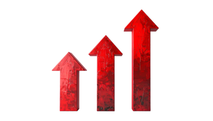 Three textured red arrows pointing upward, increasing in size, set against a black backdrop