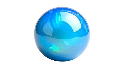 A luminous, orb-shaped object featuring iridescent blues, on a black background