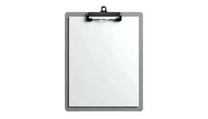 A vertical image of a clipboard holding blank white paper against a black background