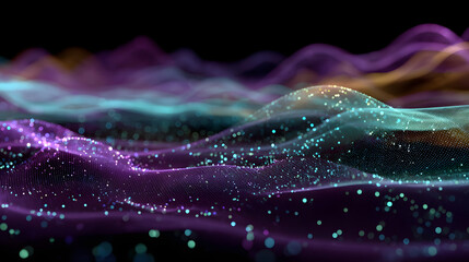 Data of crypto waves. 3D illustration of wavy lines in the information code field. Data flow cyber concept. Coding and technology