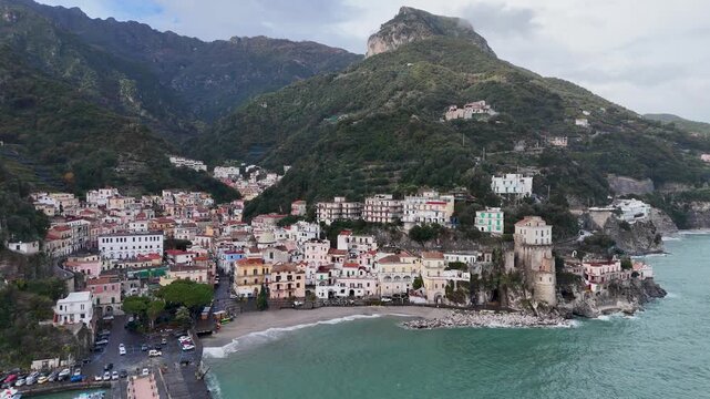 Aerial view of Cetara, a small town along the Amalfi Coast, Salerno, Campania, Italy.
