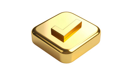 Isometric, golden checkmark icon, raised, with rounded corners, on a black background