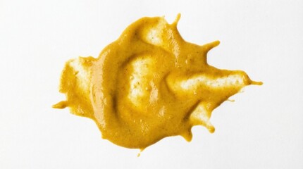 Mustard yellow sauce stain, isolated on a white background.