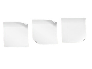 Three sticky notes in a row isolated on transparent background, isolated on white background