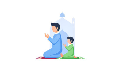 Obraz premium Father and son praying together in a serene environment.